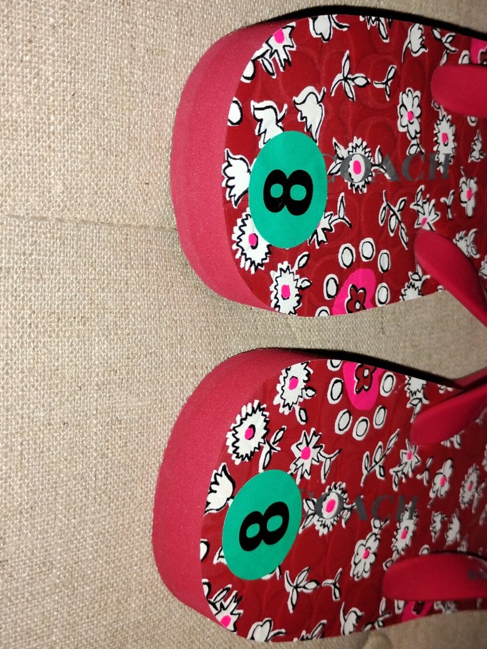 Coach Red Floral Flip Flops - Size 8 - Picture 10 of 13